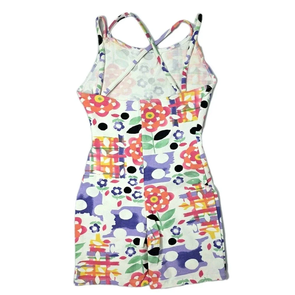 Gilda Marx Kids VTG 90s Colorful Strappy Cotton Unitard Biketard CM Size 8/10